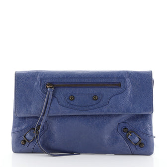 Balenciaga Envelope Clutch Classic Studs Leather Blue 456292