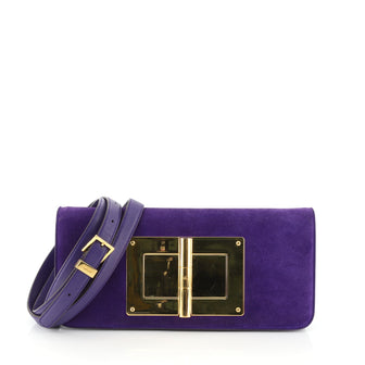 Tom Ford Natalia Convertible Clutch Suede East West Blue 456342