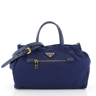 Prada Zip Convertible Shopping Tote Tessuto with Saffiano Leather Medium Blue 456411