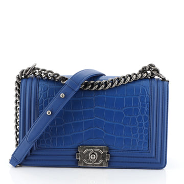 Chanel Boy Flap Bag Alligator Old Medium Blue 456434
