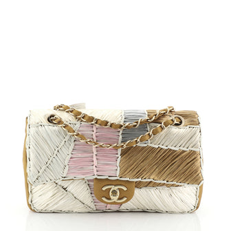 Chanel CC Chain Flap Bag Raffia Patchwork Medium Metallic 456511