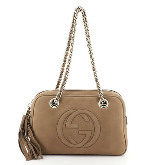 Gucci Soho Chain Zip Shoulder Bag Nubuck Small Neutral 45658102