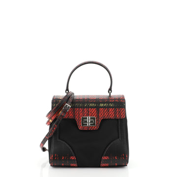 Prada Turn Lock Top Handle Bag Printed Saffiano Leather with Tessuto Small Black 45658103
