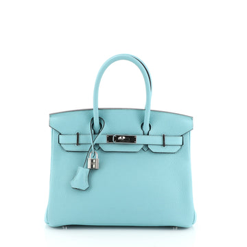 Hermes Birkin Handbag Blue Clemence with Palladium Hardware 30 Blue 45658115