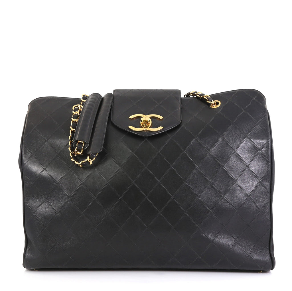 Chanel Vintage Supermodel Weekender Bag Quilted Leather Large Black 45658117