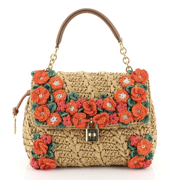Dolce & Gabbana Miss Dolce Satchel Embellished Woven Raffia Medium Orange 45658122