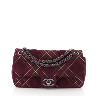 Chanel Saltire Flap Bag Stitched Suede Small Purple 45658129
