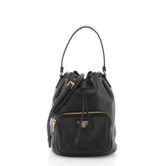 Prada Drawstring Pocket Bucket Bag Soft Calfskin Small Black 4565841