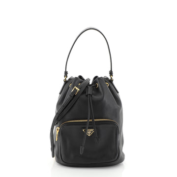 Prada Drawstring Pocket Bucket Bag Soft Calfskin Small Black 4565841