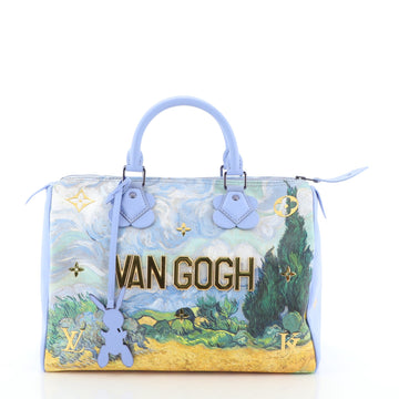 Louis Vuitton Speedy Handbag Limited Edition Jeff Koons Van Gogh Print Canvas 30 Blue 456584