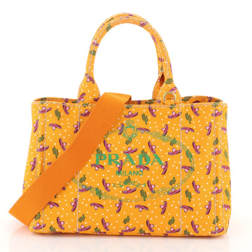 Prada Canapa Convertible Tote Printed Canvas Mini Orange 4565855