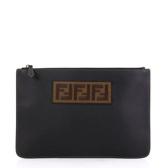 Fendi Logo Pouch Leather Medium Black 4565872
