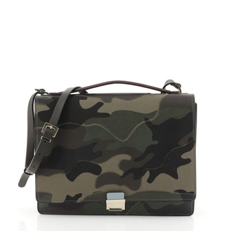 Valentino Messenger Bag Camo Leather and Canvas Medium Green 4565873
