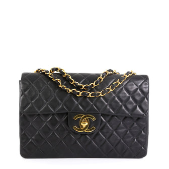 Chanel Vintage Classic Single Flap Bag Quilted Lambskin Maxi Black 4565878