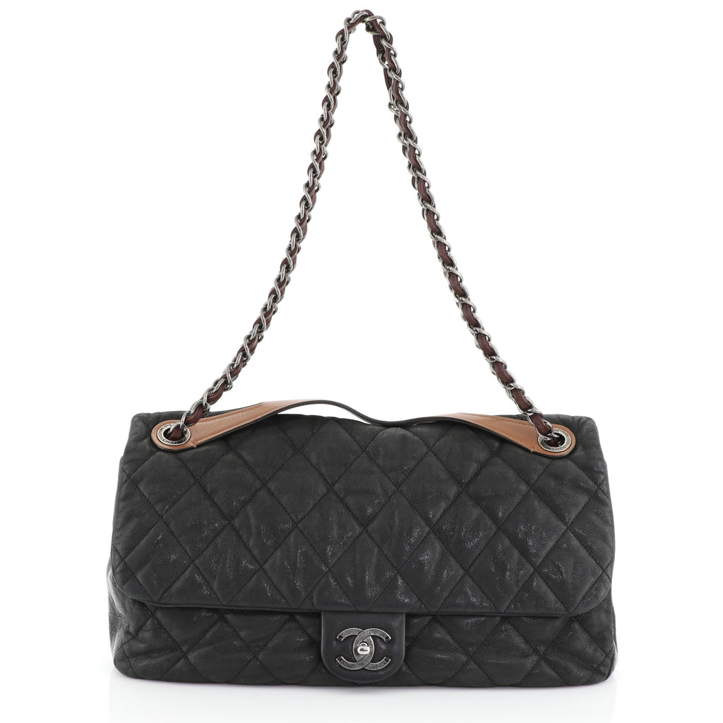 Chanel In the Mix Flap Bag Quilted Iridescent Calfskin With Glazed Calfskin  Jumbo Black 4565885