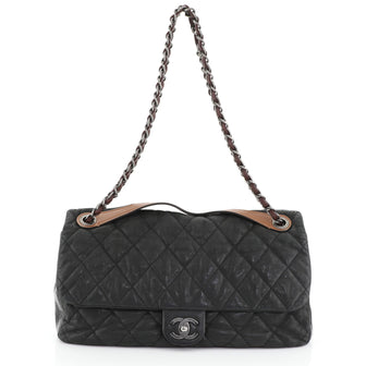 Chanel In the Mix Flap Bag Quilted Iridescent Calfskin With Glazed Calfskin Jumbo Black 4565885