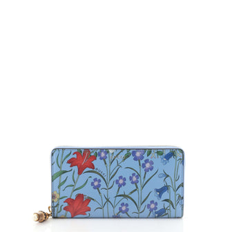 Gucci Nymphaea Zip Around Wallet Flora Leather Blue 4565888