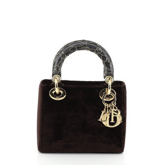Christian Dior Lady Dior Handbag Velvet Mini Brown 4565889