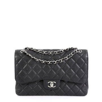 Chanel Classic Double Flap Bag Quilted Caviar Jumbo Black 456589