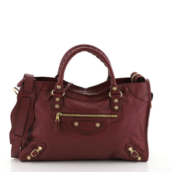 Balenciaga City Giant Studs Bag Leather Medium Red 456621