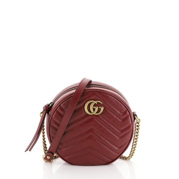 Gucci GG Marmont Round Shoulder Bag Matelasse Leather Mini Red 456741