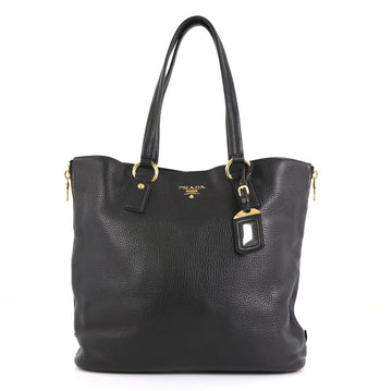 Prada Side Zip Shopper Tote Vitello Daino Large Black 456811