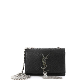 Saint Laurent Classic Monogram Tassel Crossbody Bag Python Embossed Leather Small Black 456871