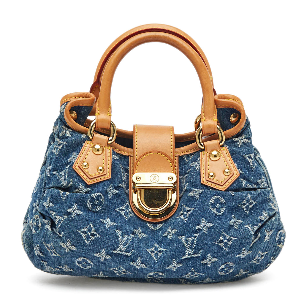 Louis Vuitton Denim Handbag. Red and Blue LV Logo Purse.