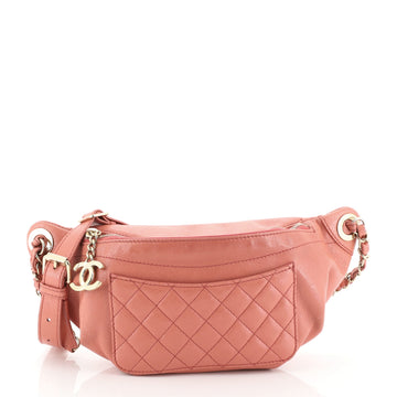 Front Pocket Waist Bag Quilted Crumpled Calfskin