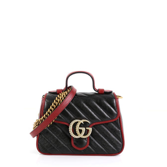 GG Marmont Top Handle Flap Bag Diagonal Quilted Leather Mini
