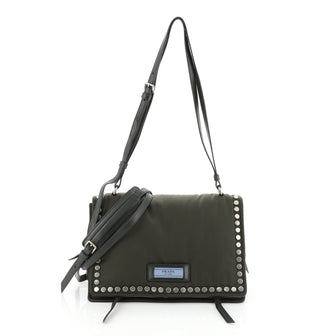 Prada Etiquette Flap Bag Studded Tessuto Small Green 4570810