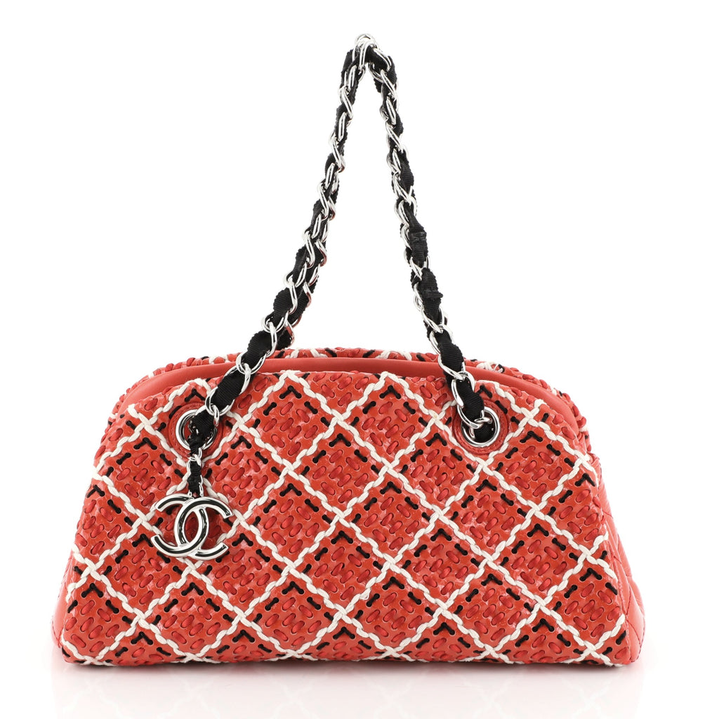 Chanel Just Mademoiselle Bag Woven Stitch Patent Small Red 4570820