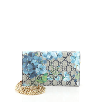 Gucci Chain Wallet Blooms Print GG Coated Canvas Blue 4571714