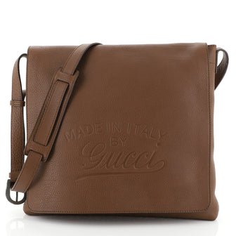 Gucci Script Flap Messenger Leather Medium Brown 457171