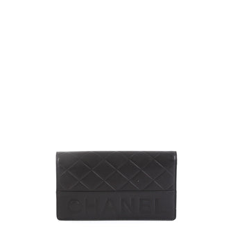 Chanel Logo Bifold Wallet Quilted Lambskin Black 457172
