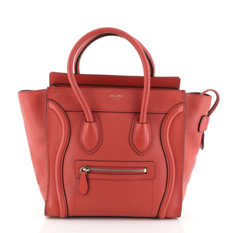 Celine Luggage Handbag Grainy Leather Micro Red 457531