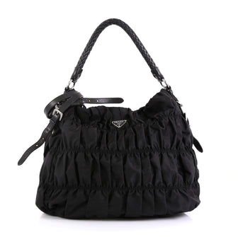 Prada Gaufre Convertible Hobo Tessuto Large Black 4576101