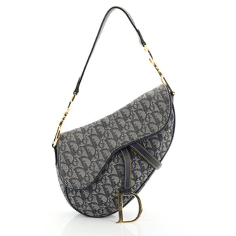 Christian Dior Vintage Saddle Bag Diorissimo Canvas Medium Blue 4576701