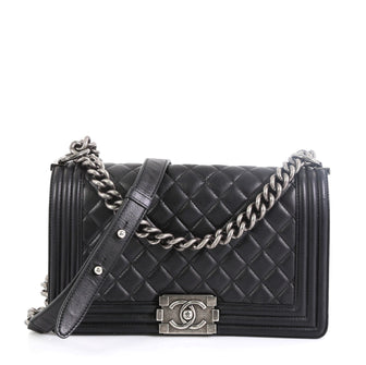 Chanel Boy Flap Bag Quilted Lambskin Old Medium Black 457691