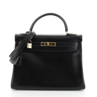 Hermes Kelly Handbag Black Box Calf with Gold Hardware 32 Black 4576922