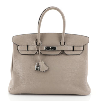 Hermes Birkin Handbag Grey Clemence with Palladium Hardware 35 Neutral 4576924