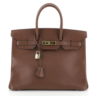 Hermes Birkin Handbag Brown Ardennes with Gold Hardware 35 Brown 4576927