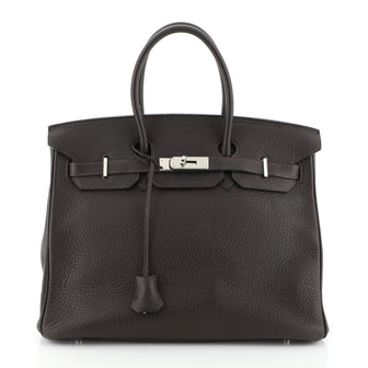Hermes Birkin Handbag Brown Clemence with Palladium Hardware 35 Brown 4576929