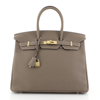Hermes Birkin Handbag Grey Clemence with Gold Hardware 35 Neutral 4576931