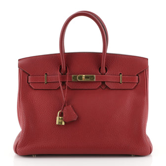 Hermes Birkin Handbag Red Fjord with Gold Hardware 35 Red 4576934