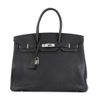 Hermes Birkin Handbag Black Clemence with Palladium Hardware 35 Black 4576935