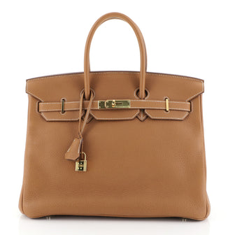 Hermes Birkin Handbag Brown Clemence with Gold Hardware 35 Gold 4576937