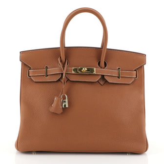 Hermes Birkin Handbag Brown Clemence with Gold Hardware 35 Brown 4576939