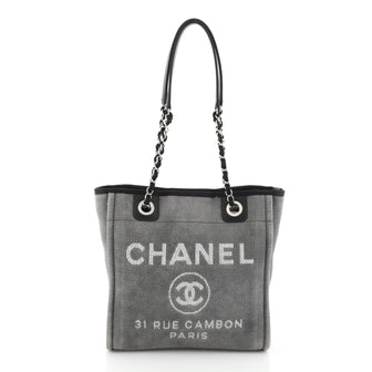Chanel North South Deauville Tote Canvas Small Gray 4576946