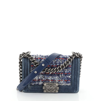 Chanel Boy Flap Bag Quilted Tweed With Denim Small Blue 4576956